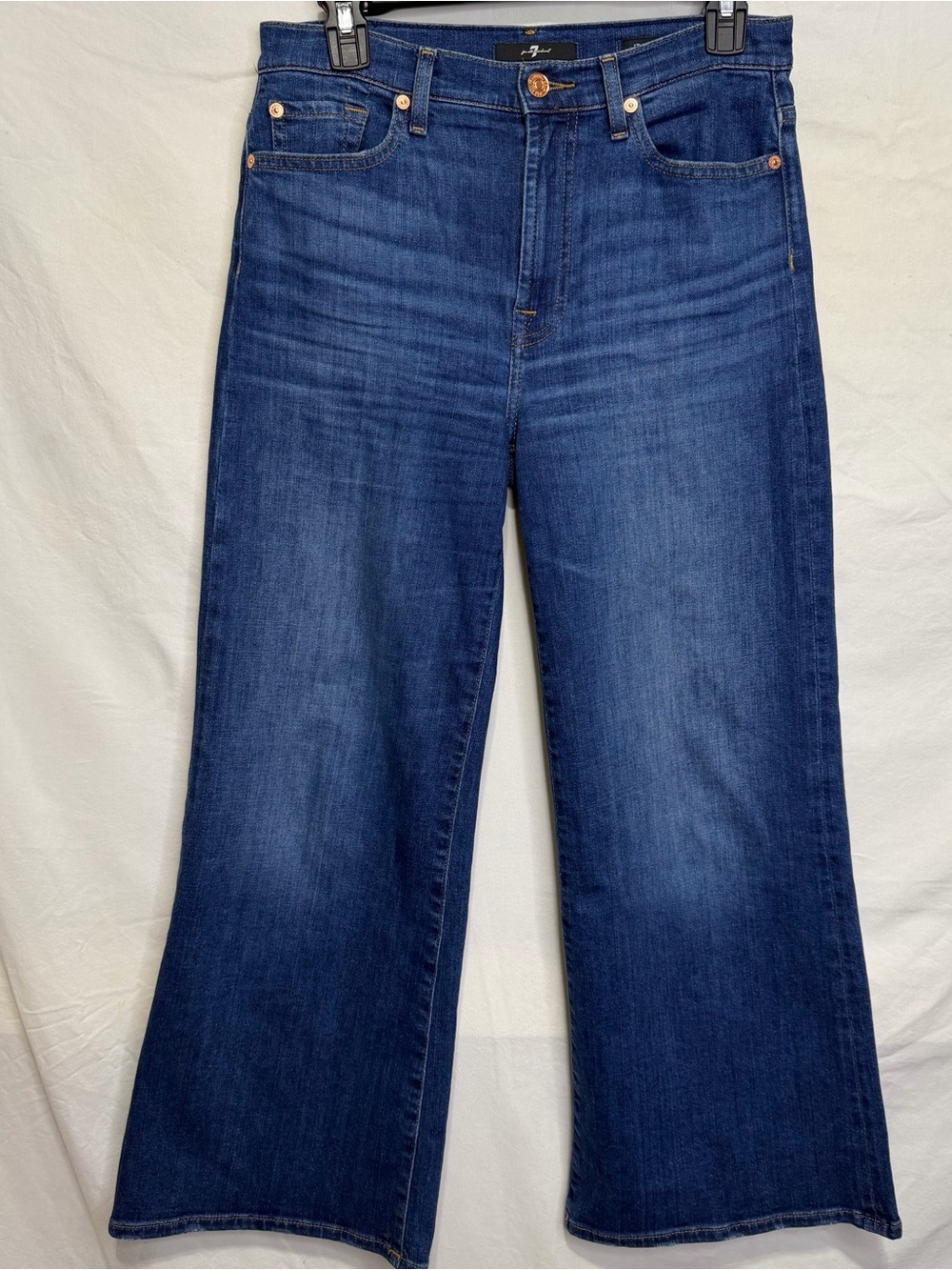 7 FOR ALL MANKIND Cropped Jo Jeans High-Rise Wide-Leg Denim in Dark Blue Size 29 - Picture 4 of 13